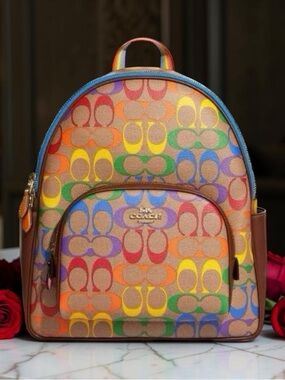 NWT Coach Multicolor Rainbow Rare Signature Saffiano Leather Backpack $428
